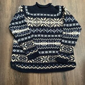 Vintage Eddie Bauer Navy and Cream Patterned Sweater